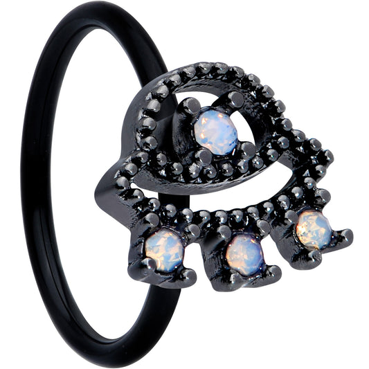 20 Gauge 5/16 White Faux Opal Black UFO Nose Hoop