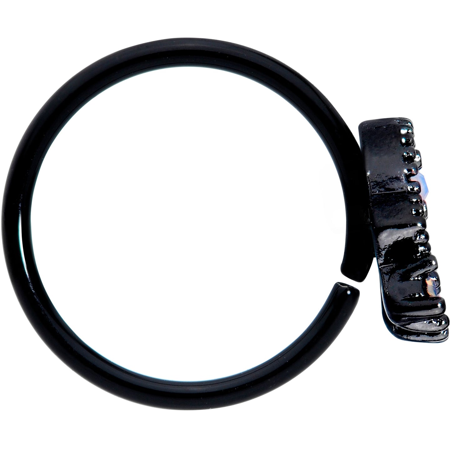 20 Gauge 5/16 White Faux Opal Black UFO Nose Hoop