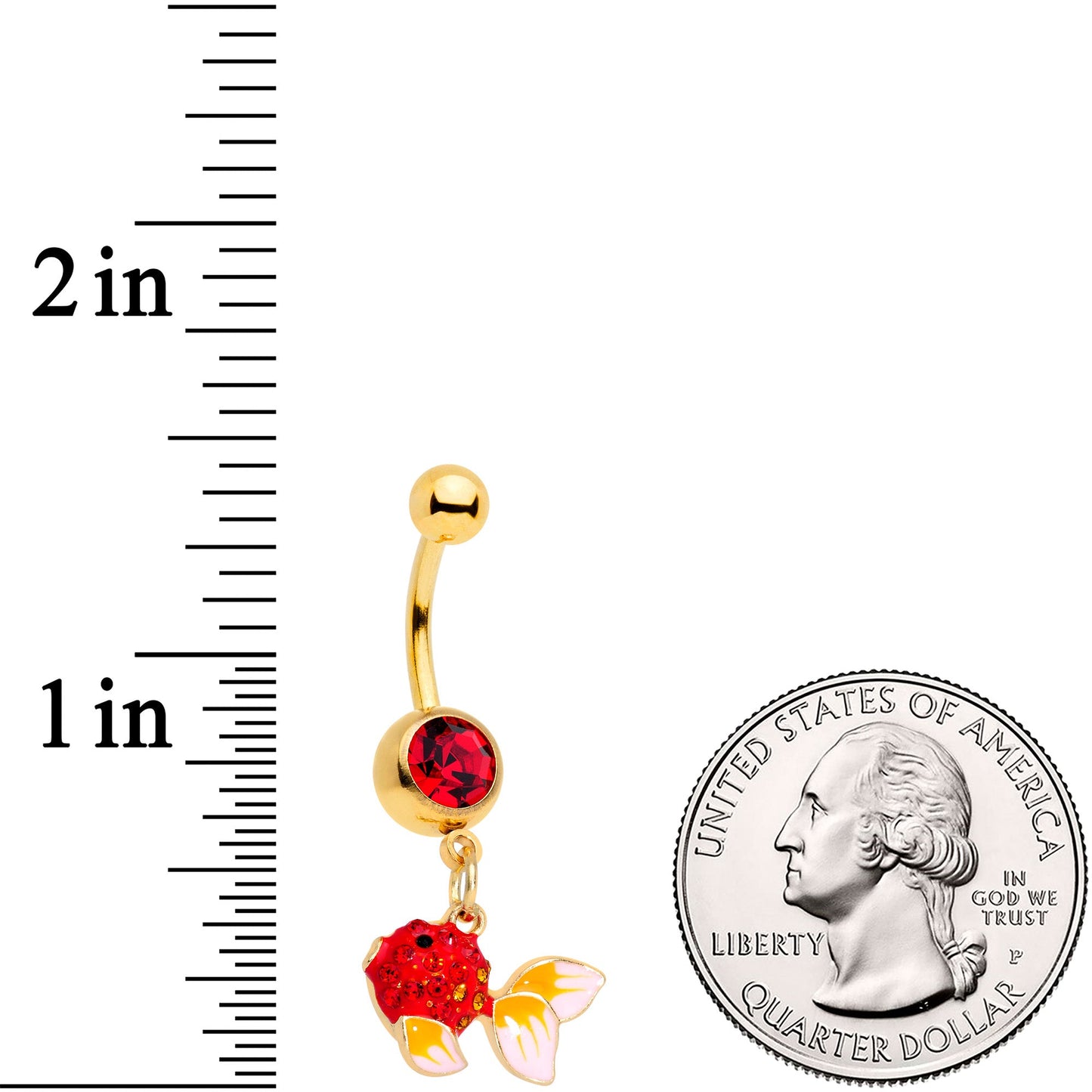 Red Gem Gold Tone Blowfish Dangle Belly Ring