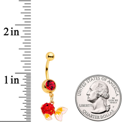 Red Gem Gold Tone Blowfish Dangle Belly Ring