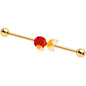 14 Gauge Red Gem Gold Tone Blowfish Industrial Barbell 38mm