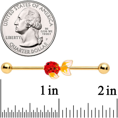 14 Gauge Red Gem Gold Tone Blowfish Industrial Barbell 38mm