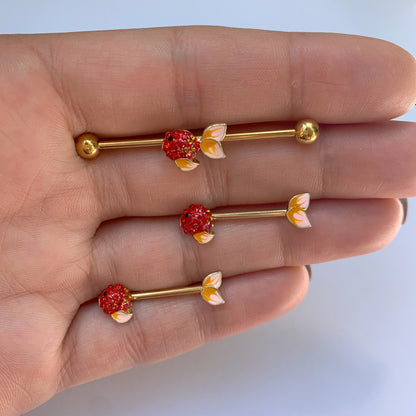 14 Gauge Red Gem Gold Tone Blowfish Industrial Barbell 38mm