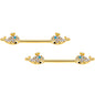 14 Gauge 5/8 Blue CZ Gem Gold Tone Whale Barbell Nipple Ring Set