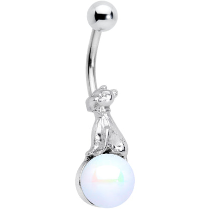 White Pearlescent Orb Little Bear Belly Ring