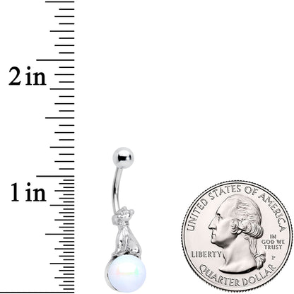 White Pearlescent Orb Little Bear Belly Ring