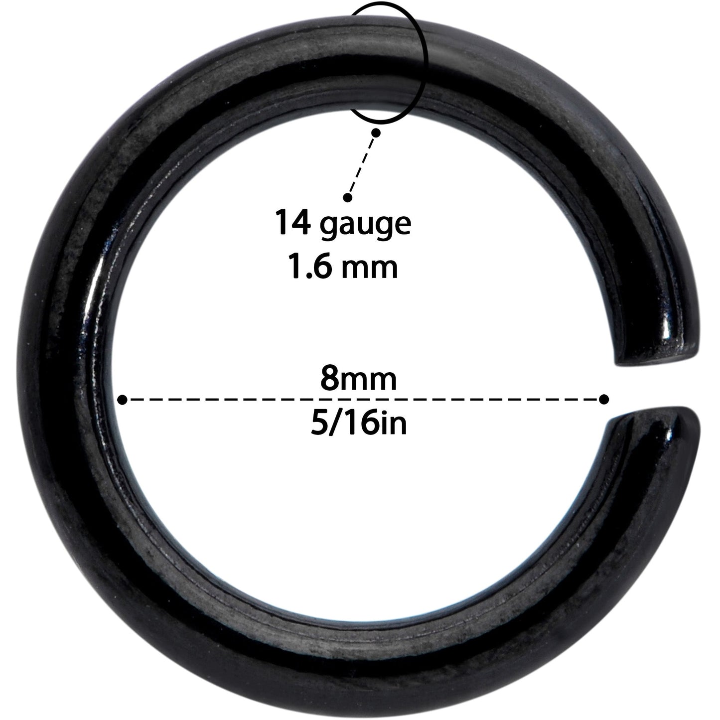 14 Gauge 5/16 Black Anodized Seamless Cartilage Ring Set of 12