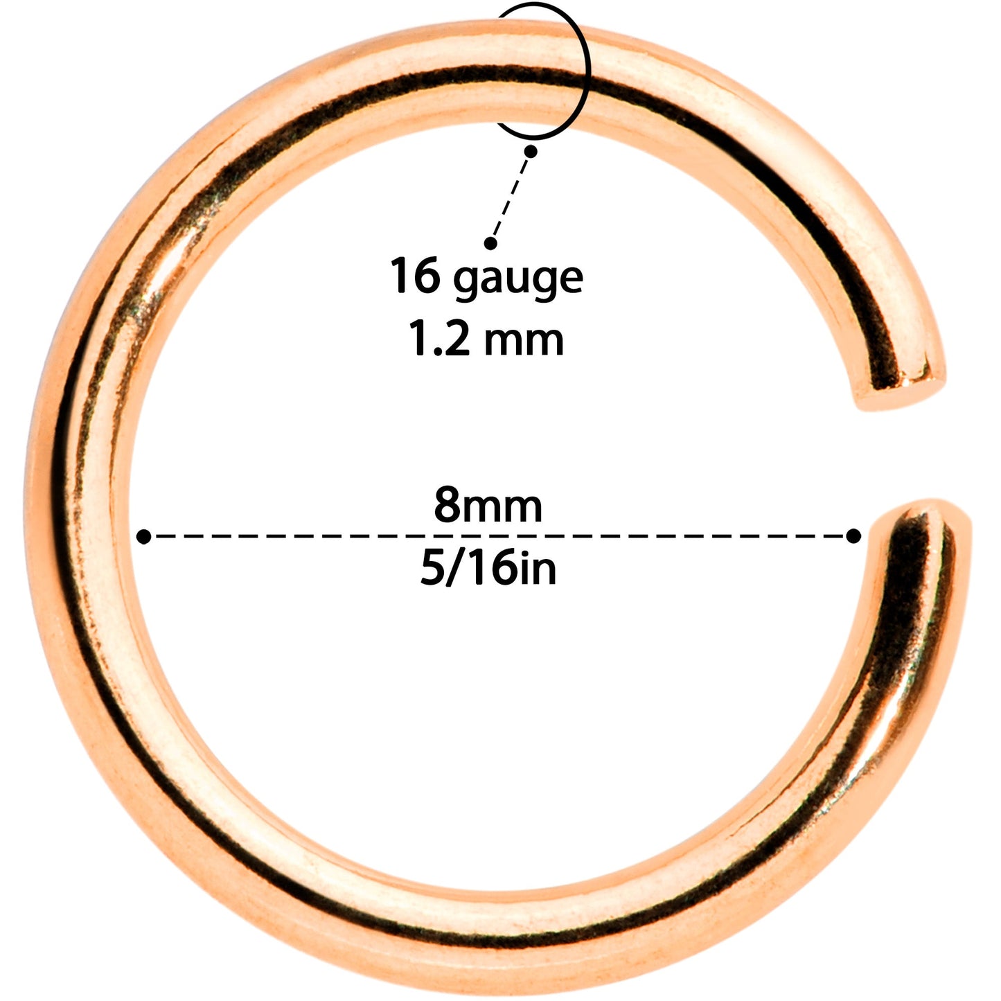 16 Gauge 5/16 Rose Gold Tone Seamless Cartilage Ring Set of 12