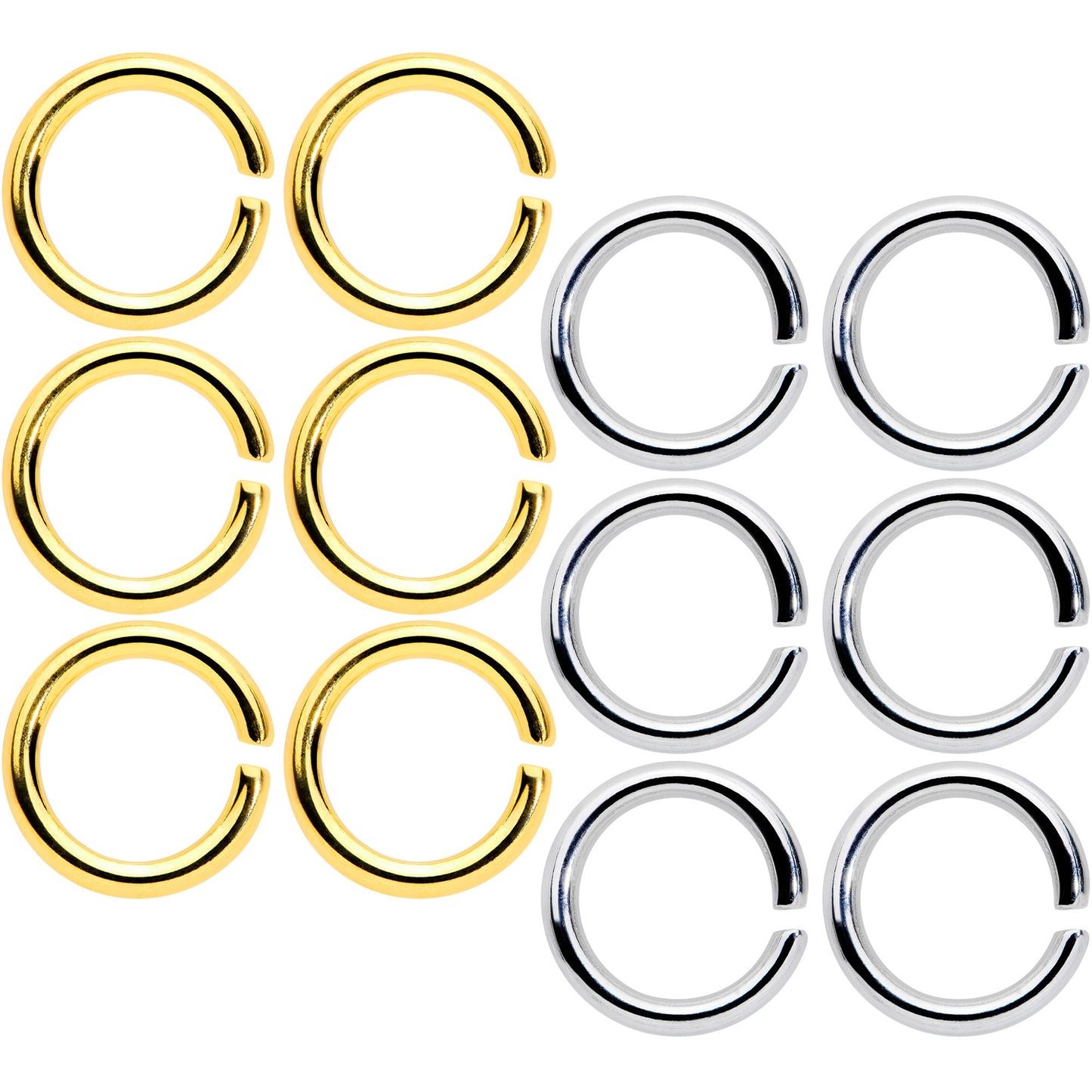 14 Gauge 5/16 Steel Gold Tone Seamless Cartilage Ring Set of 12