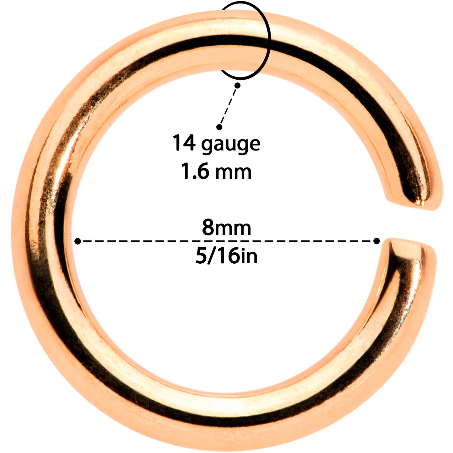 14 Gauge 5/16 Steel Rose Gold Tone Seamless Cartilage Ring Set of 12