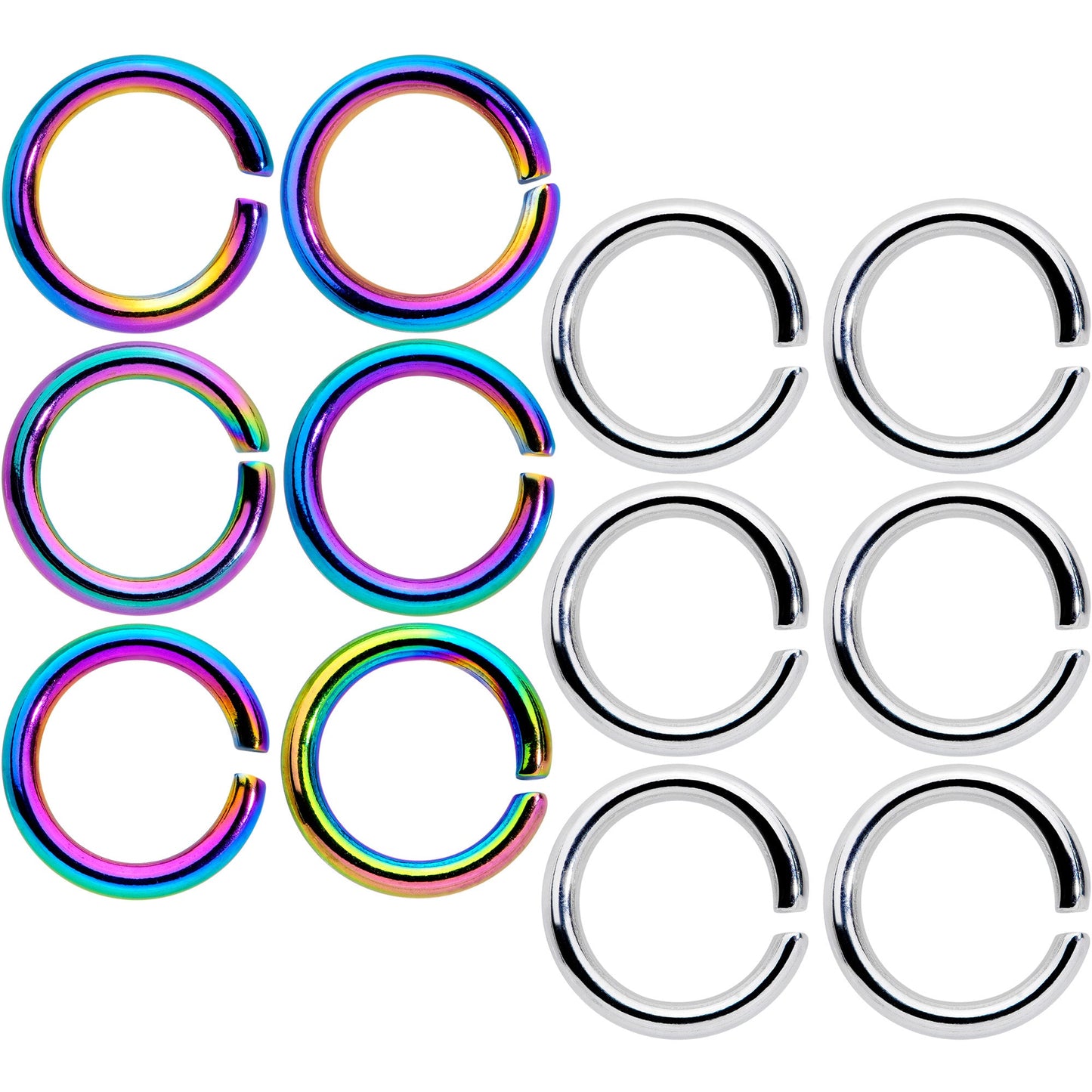 14 Gauge 5/16 Steel Rainbow Anodized Seamless Cartilage Ring Set of 12