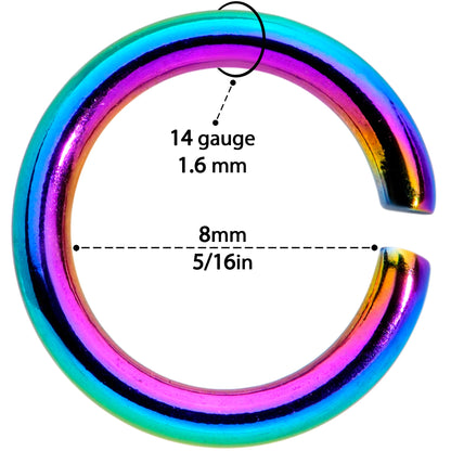 14 Gauge 5/16 Steel Rainbow Anodized Seamless Cartilage Ring Set of 12