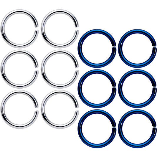 16 Gauge 5/16 Steel Blue Anodized Seamless Cartilage Ring Set of 12