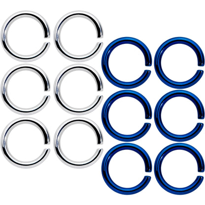 14 Gauge 5/16 Steel Blue Anodized Seamless Cartilage Ring Set of 12