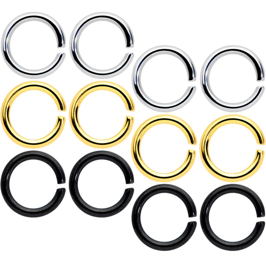 14 Gauge 5/16 Steel Black Gold Tone Seamless Cartilage Ring Set of 12