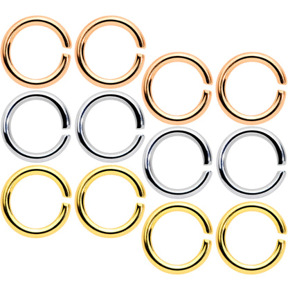 14 Gauge 5/16 Steel Mixed Gold Tone Seamless Cartilage Ring Set of 12