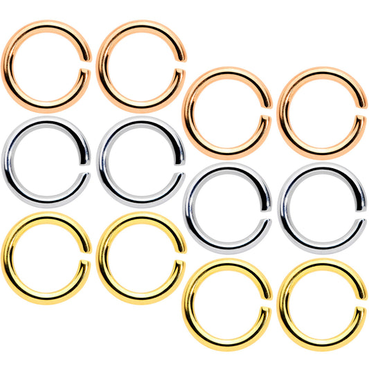 14 Gauge 5/16 Steel Mixed Gold Tone Seamless Cartilage Ring Set of 12