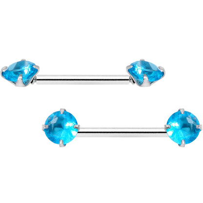 14 Gauge 9/16 Aqua CZ Gem Threadless Barbell Nipple Ring Set