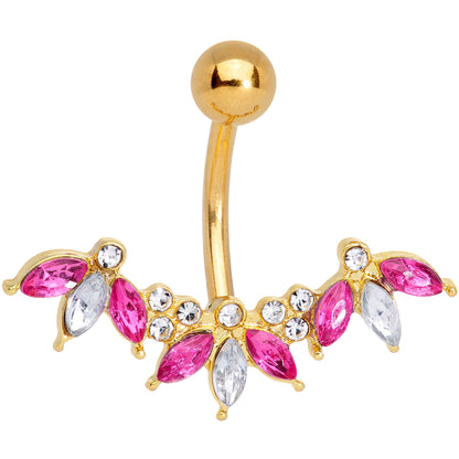 Pink Clear Gem Gold Tone Anodized Comely Clusters Belly Ring
