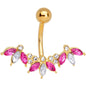 Pink Clear Gem Gold Tone Anodized Comely Clusters Belly Ring