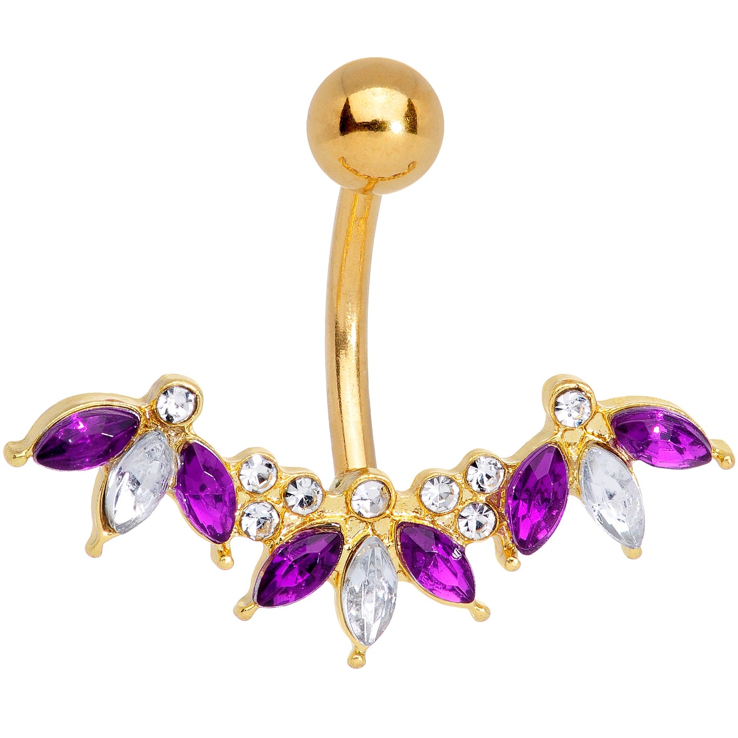 Purple Clear Gem Gold Tone Anodized Comely Clusters Belly Ring