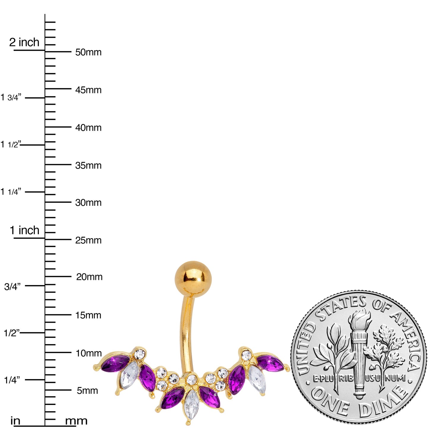 Purple Clear Gem Gold Tone Anodized Comely Clusters Belly Ring