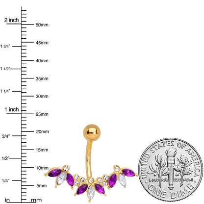 Purple Clear Gem Gold Tone Anodized Comely Clusters Belly Ring