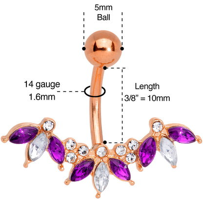 Purple Clear Gem Rose Gold Tone Anodized Comely Clusters Belly Ring