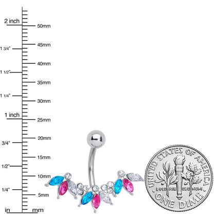 Pink Clear Aqua Gem Comely Clusters Belly Ring