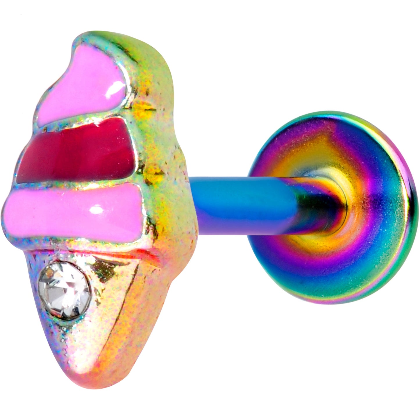 16 Gauge 5/16 Clear Gem Rainbow Ice Cream Cone Labret Monroe Tragus