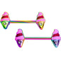 14 Gauge 9/16 Clear Gem Rainbow Ice Cream Cone Barbell Nipple Ring Set