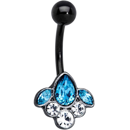 Clear Aqua Gem Black Anodized Classic Cluster Belly Ring