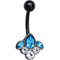 Clear Aqua Gem Black Anodized Classic Cluster Belly Ring