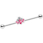 14 Gauge Pink Clear Gem Classic Cluster Industrial Barbell 38mm