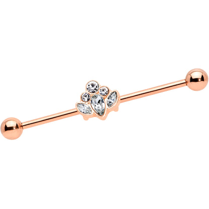 14 Gauge Clear Gem Rose Gold Hue Anodized Cluster Industrial Barbell 38mm