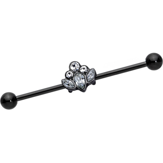 14 Gauge Clear Gem Black Anodized Classic Cluster Industrial Barbell 38mm