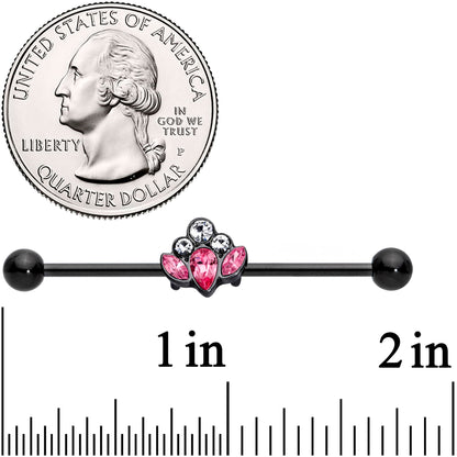 14 Gauge Clear Pink Gem Black Anodized Classic Cluster Industrial Barbell 38mm