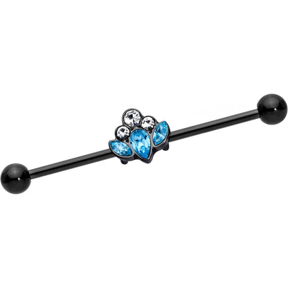 14 Gauge Clear Aqua Gem Black Anodized Classic Cluster Industrial Barbell 38mm