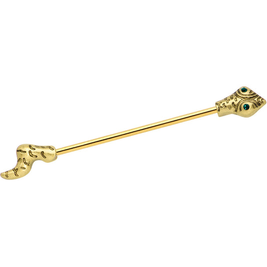 14 Gauge Green Gem Gold Tone Tribal Snake Industrial Barbell 38mm