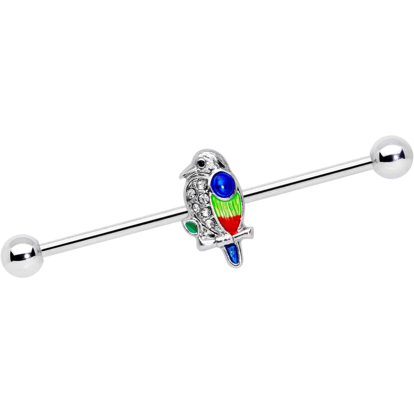 14 Gauge Clear Gem Tropical Parrot Bird Industrial Barbell 38mm