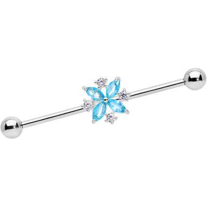 14 Gauge Aqua CZ Gem Star Burst Industrial Barbell 38mm