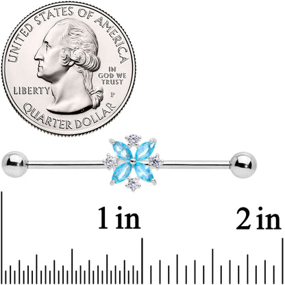 14 Gauge Aqua CZ Gem Star Burst Industrial Barbell 38mm