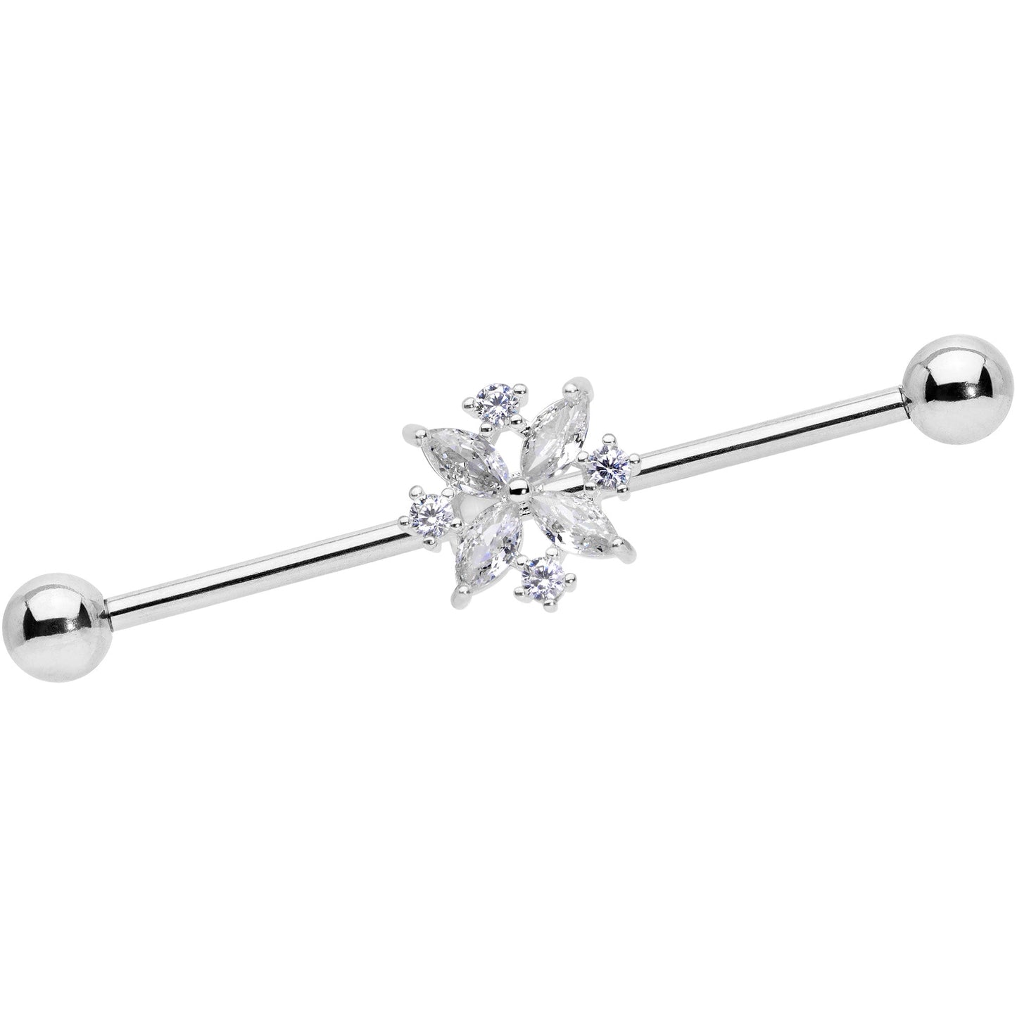 14 Gauge Clear CZ Gem Star Burst Industrial Barbell 38mm