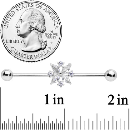 14 Gauge Clear CZ Gem Star Burst Industrial Barbell 38mm