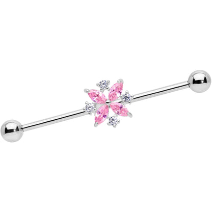 14 Gauge Pink CZ Gem Star Burst Industrial Barbell 38mm