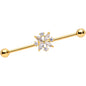 14 Gauge Clear CZ Gem Gold Tone Star Burst Industrial Barbell 38mm