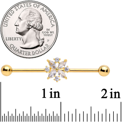 14 Gauge Clear CZ Gem Gold Tone Star Burst Industrial Barbell 38mm