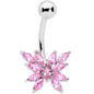 Pink CZ Gem Stylized Butterfly Belly Ring
