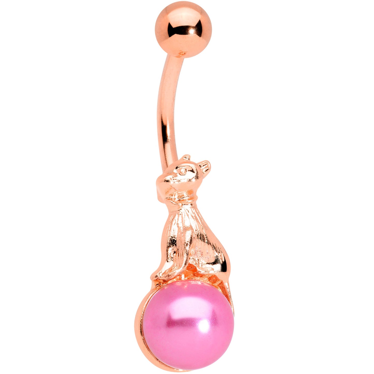 Rose Gold Tone Dog on Pink Orb Belly Ring