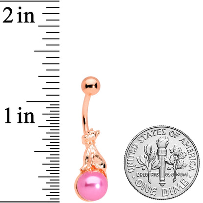 Rose Gold Tone Dog on Pink Orb Belly Ring